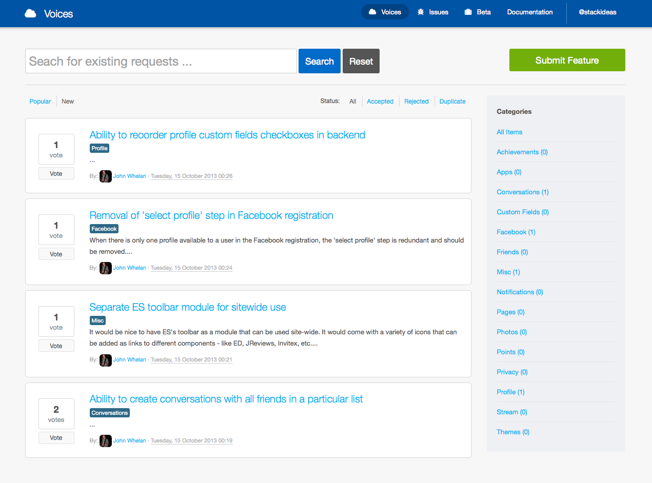 Voices for EasySocial, the Joomla Social Network Extension