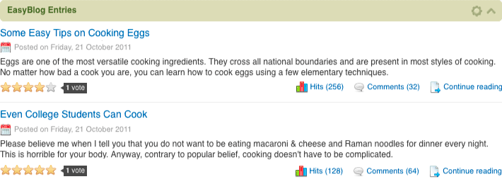 List user's blog articles on their JomSocial profile page.