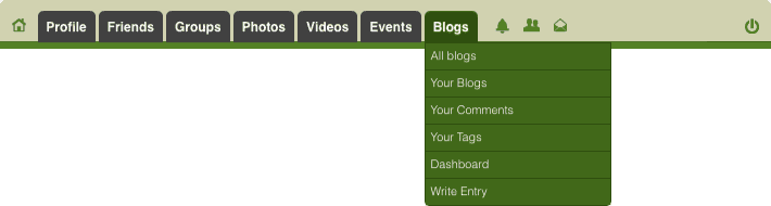 Blogging for JomSocial. EasyBlog menu on JomSocial toolbar.