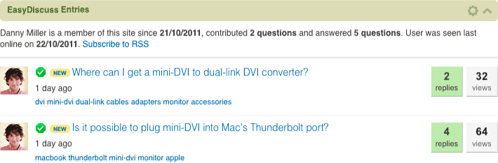 List user posted discussions on their JomSocial profile page.