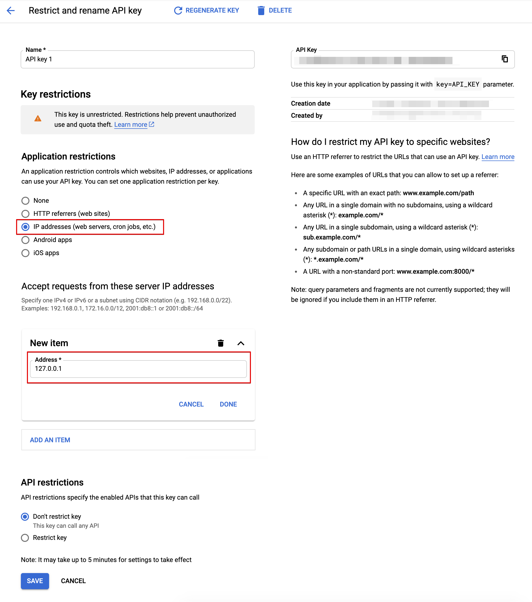 Restrict API Key IP Addresses