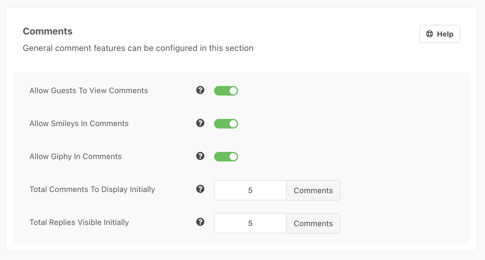 Comments Configuration