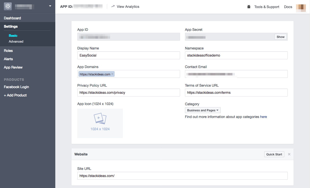 EasySocial Facebook App Configuration