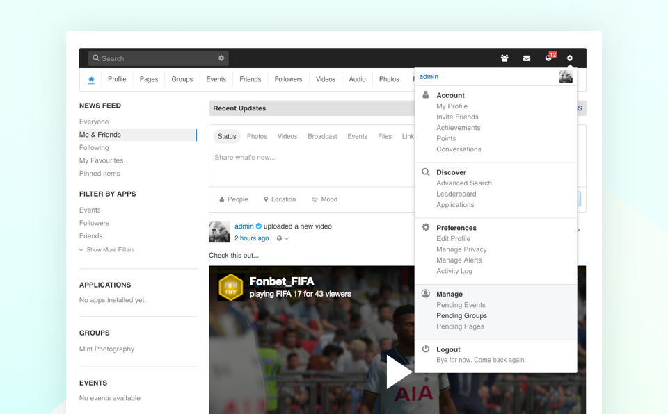 EasySocial 2.1 front-end moderate dashboard