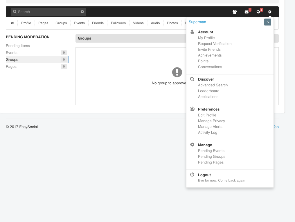 Moderate your site from the front end with EasySocial