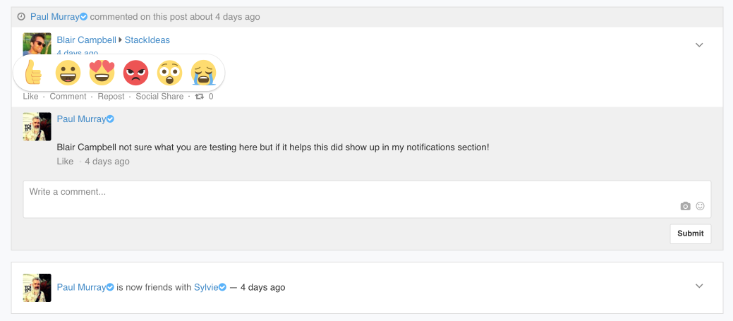EasySocial activity stream reactions