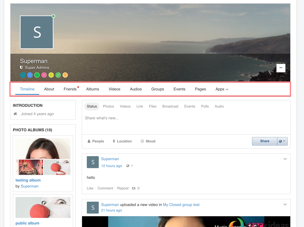 EasySocial 2.1 profile navigation