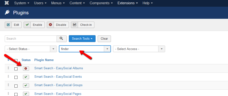 2. Disable the desired smart search plugins