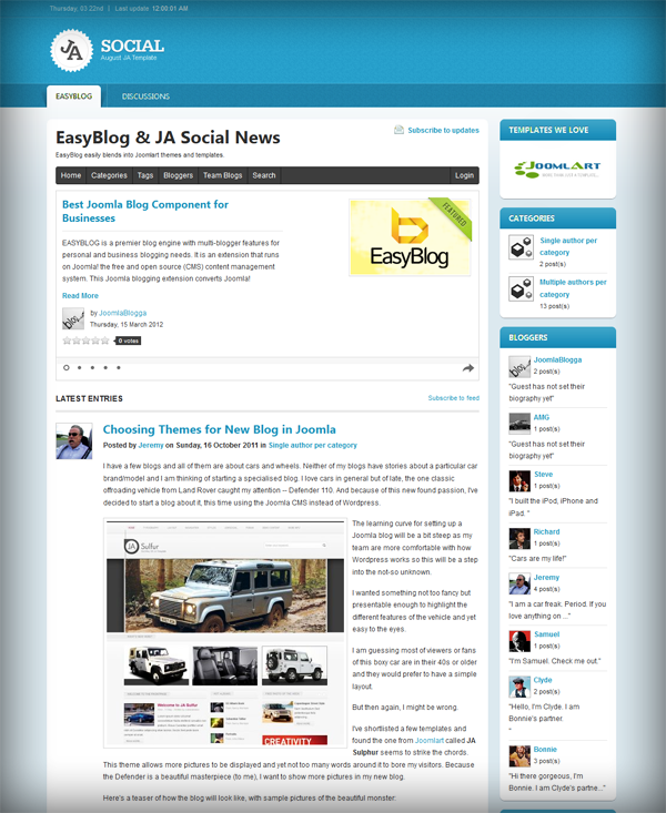 JA Social & EasyBlog: Community Blogging defined