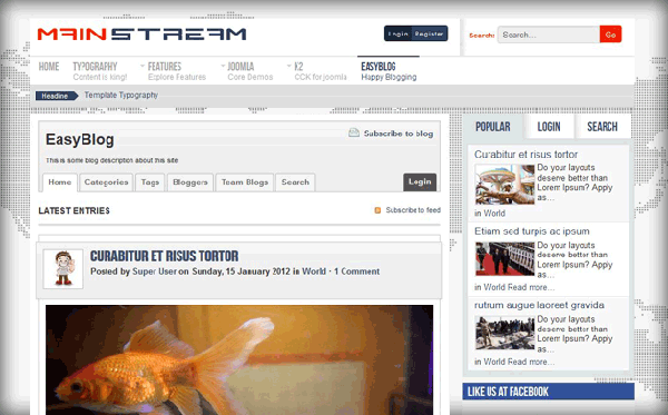 Mainstream: New Joomla Template by ThemeXpert supports EasyBlog