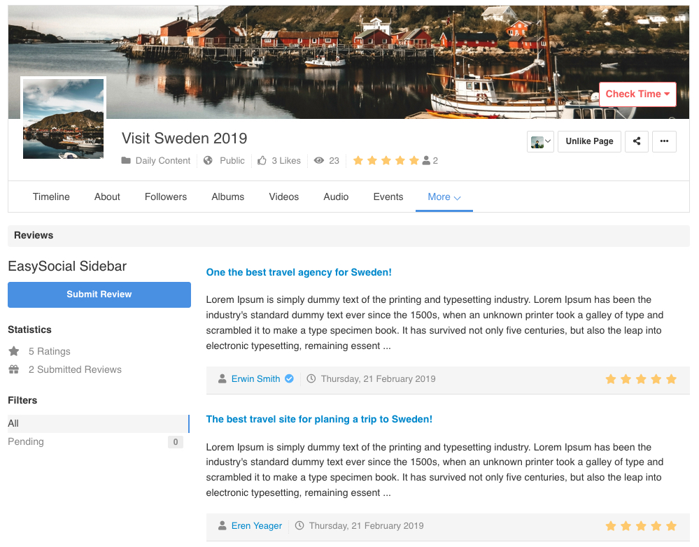 EasySocial - Page reviews app