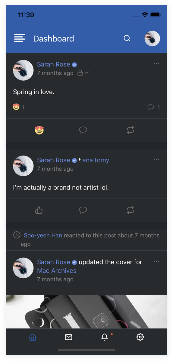 EasySocial Native Preview Dark Dashboard