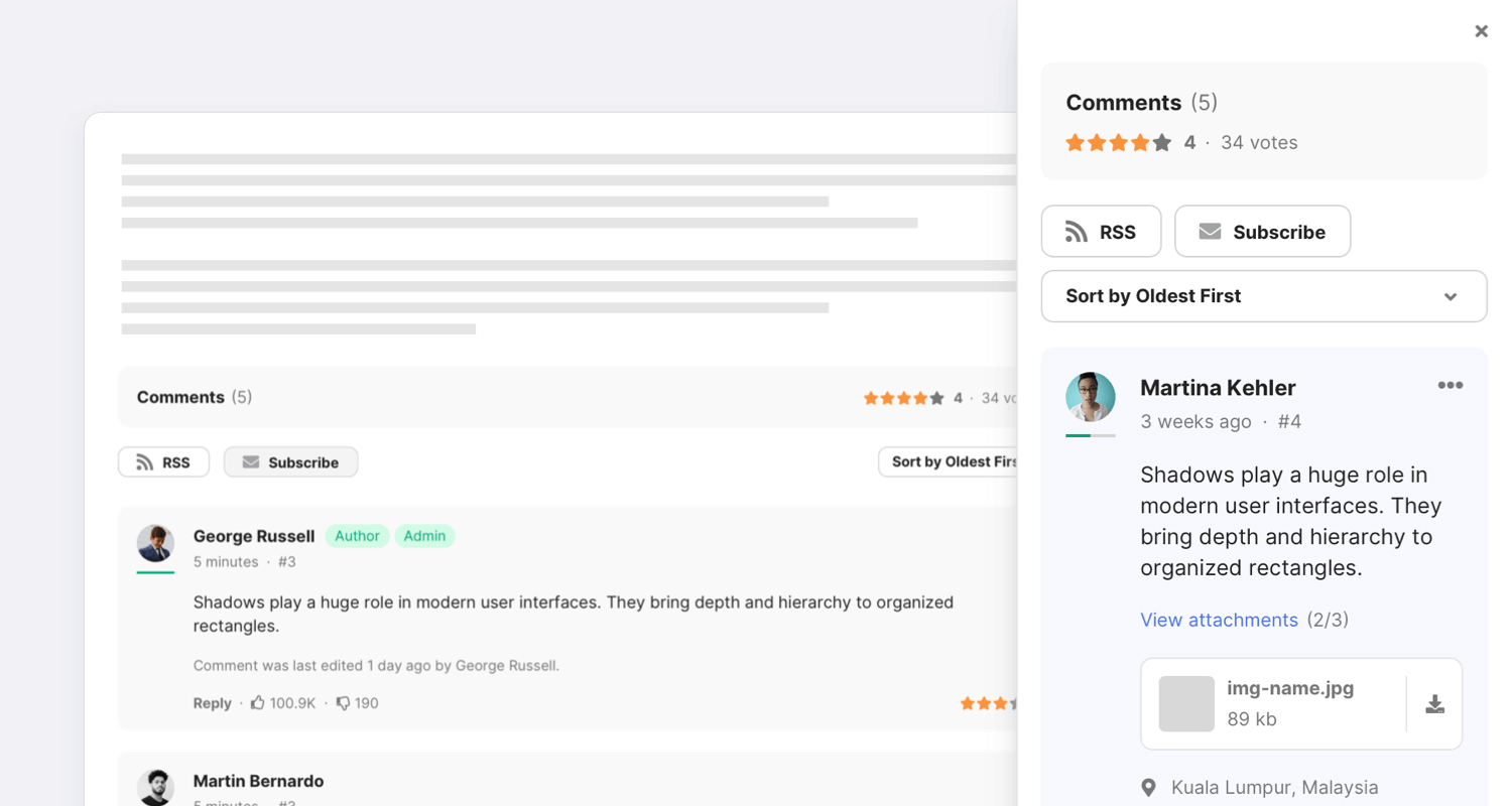Komento administration comments placements