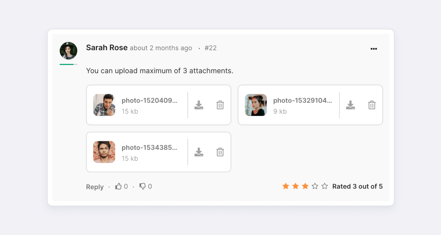 Komento frontend attachments