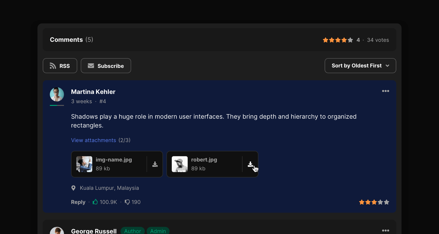 Komento frontend dark mode