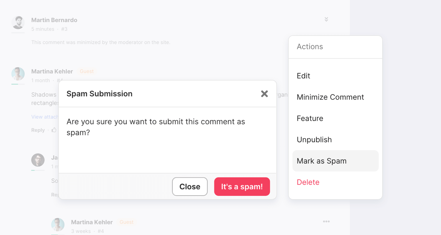 Komento frontend mark spam